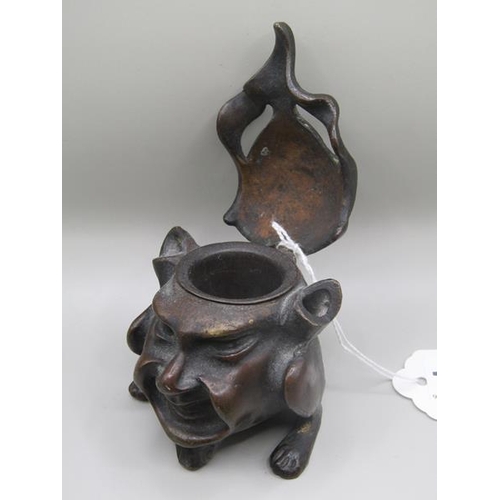 1221 - BRONZE DEVIL INKWELL 6CM H