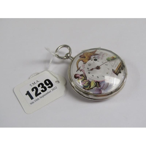 1239 - EARLY 19c FRENCH POCKET WATCH SIGNED GIRARDIER L'AINE WITH 5cm DIA DIAL AND 2.5cms DIA CHAPTER RING ... 