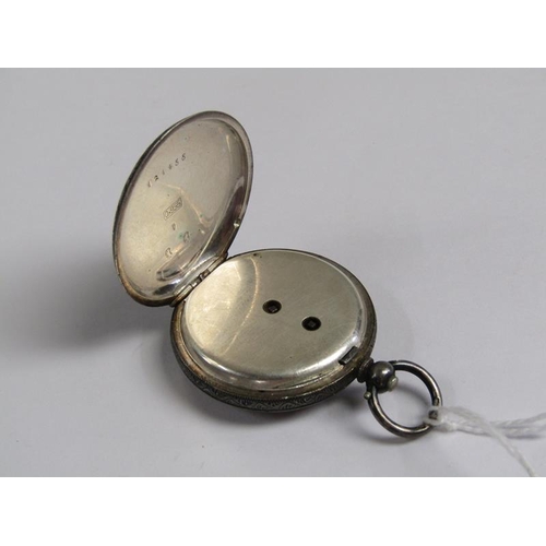 1240 - LATE VICTORIAN SILVER CASED LADIES FOB WATCH WITH DECORATED ENAMEL DIAL