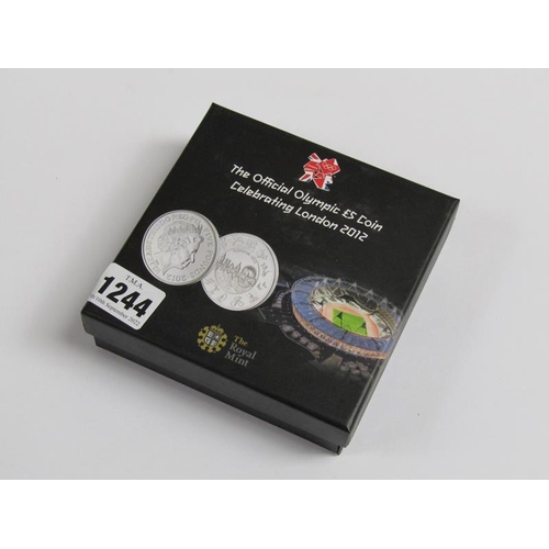 1244 - COMMEMORATIVE OLYMPIC £5 COIN LONDON 2012 AND A MILLENIUM COIN MINTED AT THE DOME TOGETHER WITH AN N... 