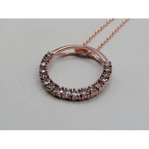 1248 - ROSE GOLD ON SILVER DIAMOND CIRCLE OF LIFE PENDANT AND CHAIN