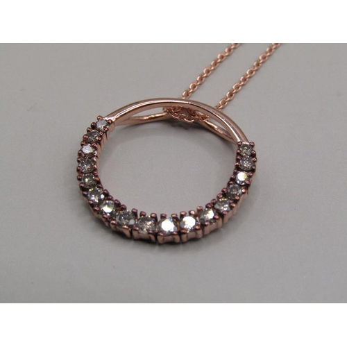 1248 - ROSE GOLD ON SILVER DIAMOND CIRCLE OF LIFE PENDANT AND CHAIN