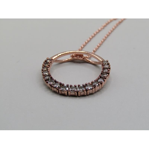 1248 - ROSE GOLD ON SILVER DIAMOND CIRCLE OF LIFE PENDANT AND CHAIN