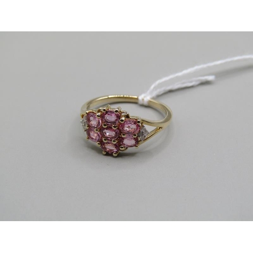 1256 - GOLD PINK SAPPHIRE AND DIAMOND SET RING SIZE N 1/2