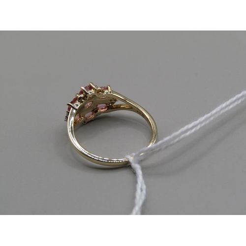 1256 - GOLD PINK SAPPHIRE AND DIAMOND SET RING SIZE N 1/2