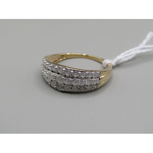 1265 - GOLD THREE ROW DIAMOND SET RING SIZE Q