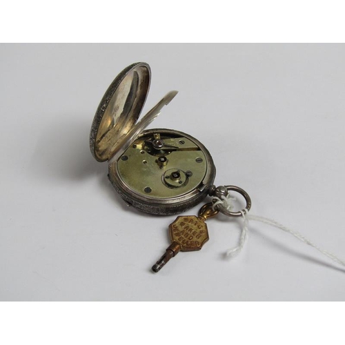 1280 - SILVER CASED POCKET WATCH WITH WHITE ENAMEL DECORATED DIAL