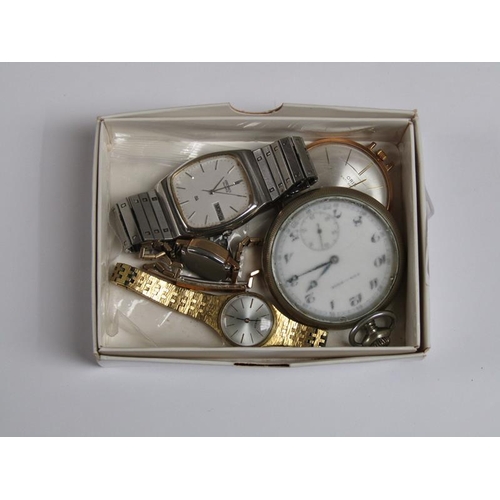 1282 - COLLECTION OF THREE WRISTWATCHES TOGETHER WITH A POCKET WATCH AND A GILT METAL CASED ORIS POCKET WAT... 