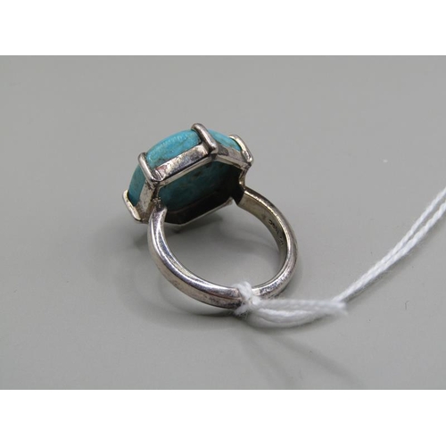 1287 - SILVER TURQUOISE SET RING SIZE O