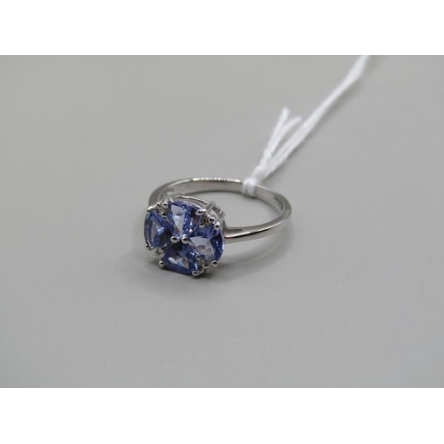 1298 - WHITE GOLD TANZANITE DIAMOND SET RING RING SIZE L 1/2