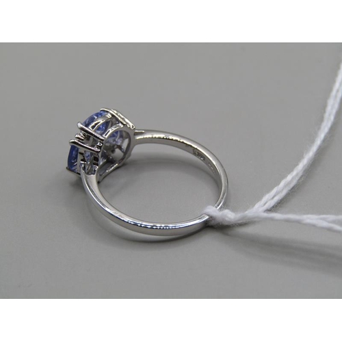 1298 - WHITE GOLD TANZANITE DIAMOND SET RING RING SIZE L 1/2