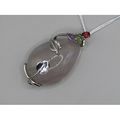 1312 - SILVER ROSE QUARTZ GEM PENDANT