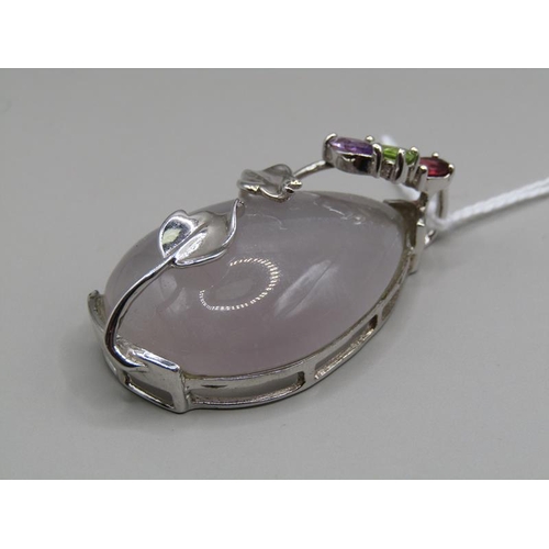 1312 - SILVER ROSE QUARTZ GEM PENDANT