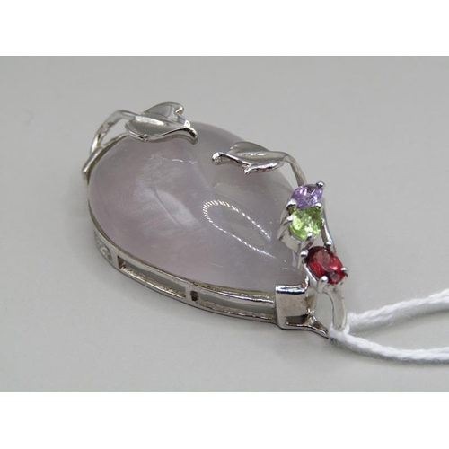 1312 - SILVER ROSE QUARTZ GEM PENDANT