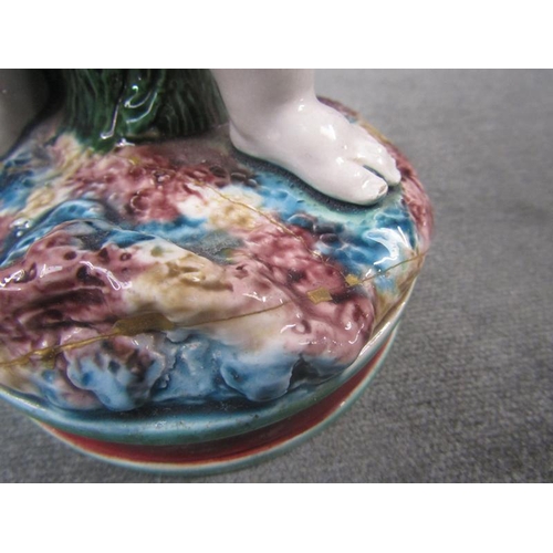 1419 - 19c WORCESTER MAJOLICA CHERUB SPILL HOLDER 22cms H - A/F