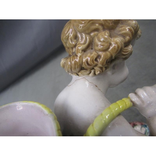 1419 - 19c WORCESTER MAJOLICA CHERUB SPILL HOLDER 22cms H - A/F