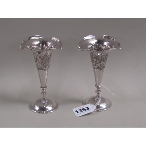 1353 - SILVER TRUMPET VASES 13cms H