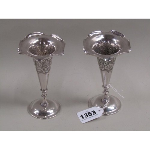 1353 - SILVER TRUMPET VASES 13cms H