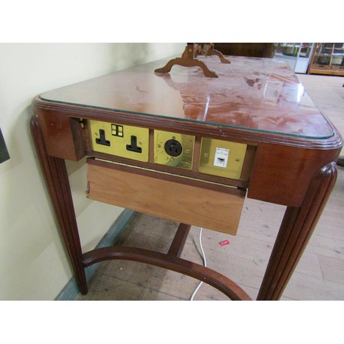 1459 - 20c HOTEL TABLE FITTED WITH ELECTRICAL AND COMMUNICATION POINTS, HAVING ONE FRIEZE DRAWER ON REEDED ... 