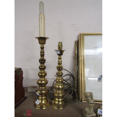 11 - TWO ECCLESIASTICAL STYLE BRASS CANDLESTICKS