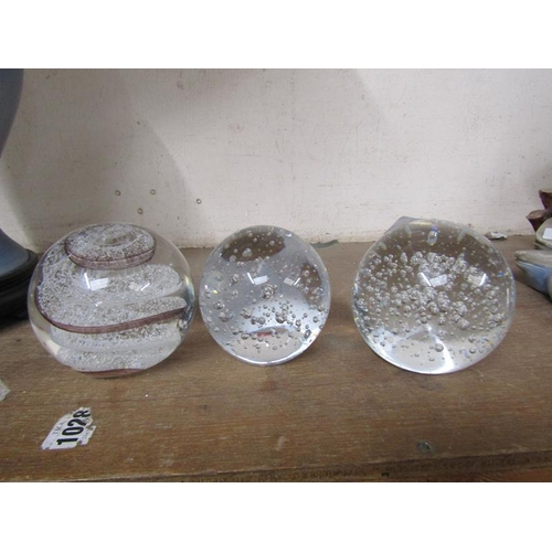 33 - THREE ART GLASS PAPERWEIGHTS (2 x 10cms W AND 1 x 9cms W)