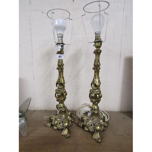 41 - PAIR OF CAST GILT METAL ROCOCO STYLE TABLE LAMPS