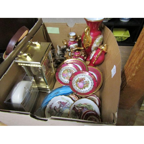 51 - BOX TO INCL LIMOGES CHINA, CARRIAGE CLOCK ETC