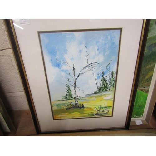 151 - COLLECTION OF FRAMED OIL ON BOARDS; WATERCOLOUR