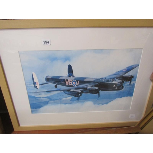 154 - FRAMED OIL ON BOARD - LANCASTER BOMBER, PRINT ETC