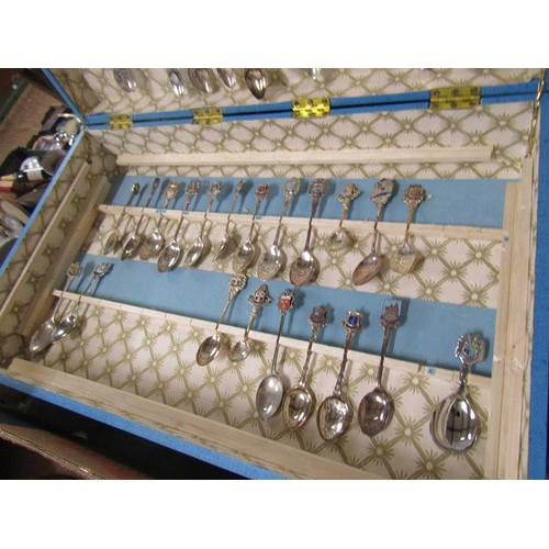 187 - LARGE CASED COLLECTION OF SOUVENIR SPOONS