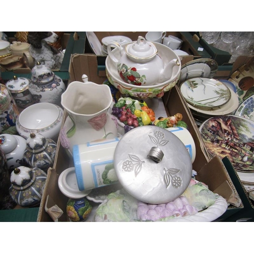 394 - THREE BOXES OF MIXED CERAMICS, PLATES, VASES ETC