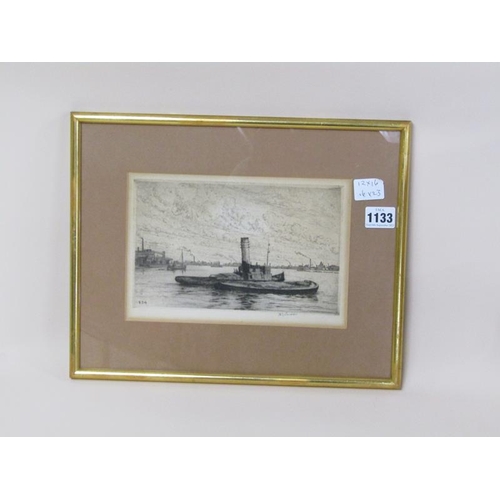 1133 - D SMART , TWO LATE 19/EARLY 20c BLACK AND WHITE ENGRAVINGS , THAMES TUGS NO. 1 AND GRAVELINES  12 x ... 