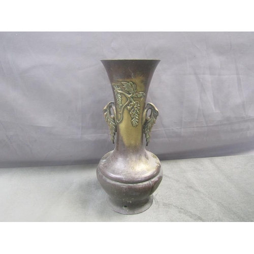 1327 - CAST ORIENTAL BRONZE VASE WITH BIRD MOUNT, 30CM H