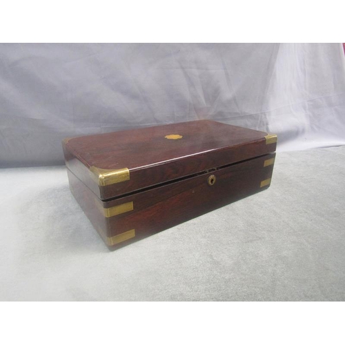 1328 - 19C ROSEWOOD WRITING BOX WITH BRASS MOUNTS, 40CM W