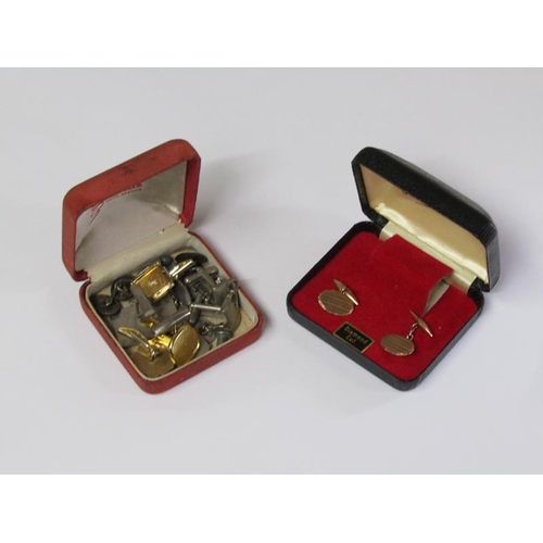 1372 - PAIR OF 9CT GOLD CUFFLINKS; BOX OF MIXED WHITE METAL AND GILT CUFFLINKS