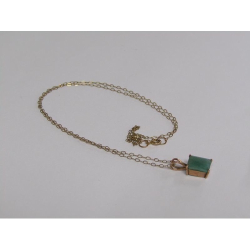 1376 - 9CT GOLD GREEN STONE PENDANT; PAIR OF MATCHING EARRINGS; CHAIN; PAIR OF WHITE STONE MOUNTED GOLD EAR... 