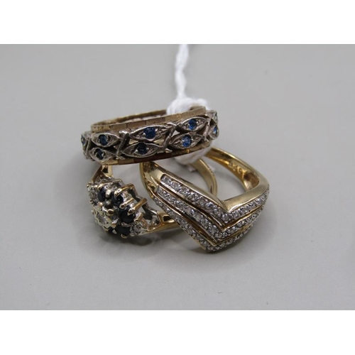 1402 - THREE 9ct GOLD STONE SET RINGS