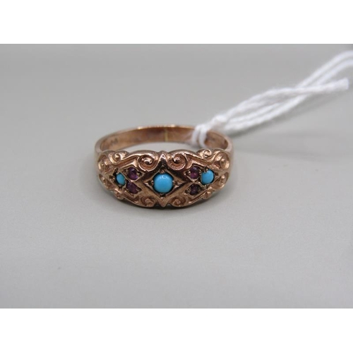 1407 - 9ct GOLD TURQUOISE SET RING