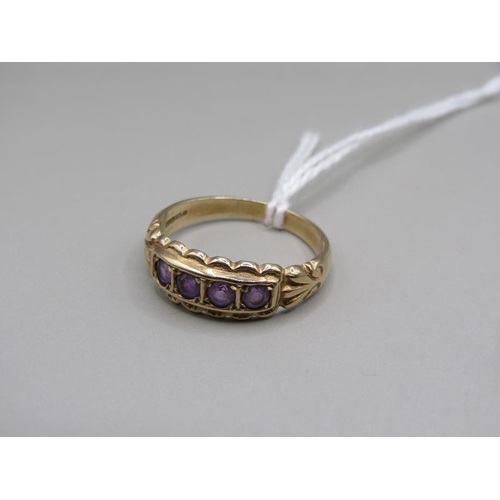 1411 - GOLD FOUR STONE AMETHYST SET RING