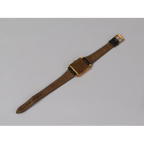 1422 - 18ct GOLD JAEGER LE COUTRE GOLD WATCH ON LEATHER STRAP