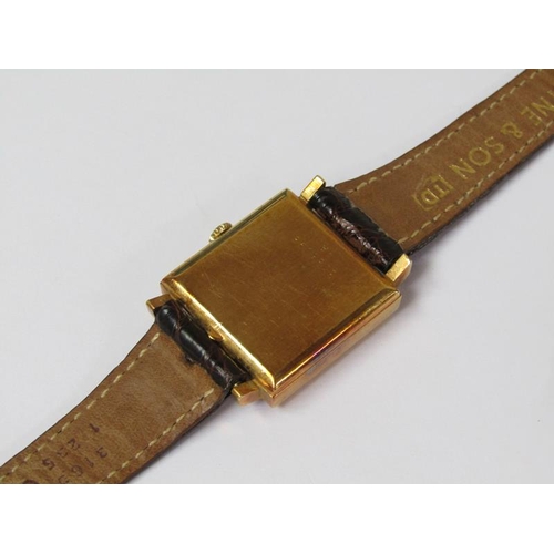 1422 - 18ct GOLD JAEGER LE COUTRE GOLD WATCH ON LEATHER STRAP