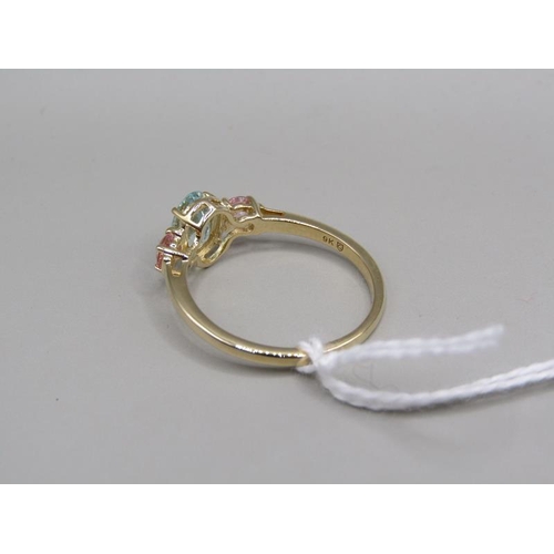 1432 - GOLD AQUAMARINE PINK SAPPHIRE RING SIZE P 1/2