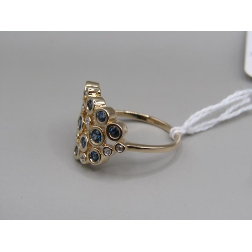 1437 - GOLD BLUE AND WHITE SAPPHIRE RING SIZE P 1/2