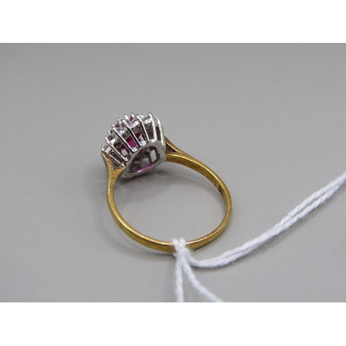 1452 - GOLD ON SILVER RED STONE RING SIZE M 1/2