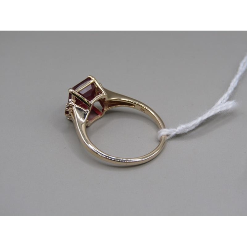 1456 - GOLD RUBY AND WHITE ZIRCON RING SIZE P 1/2