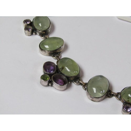 1469 - SILVER MOSS AGATE GEM SET NECKLACE