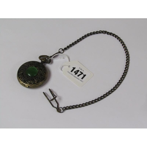 1471 - METAL GREEN STONE POCKET WATCH