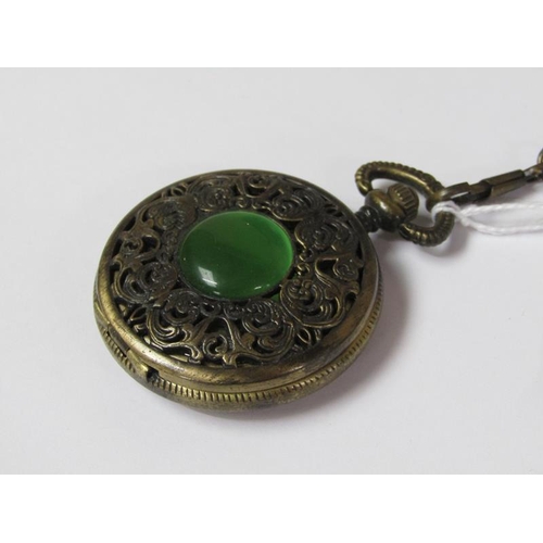 1471 - METAL GREEN STONE POCKET WATCH