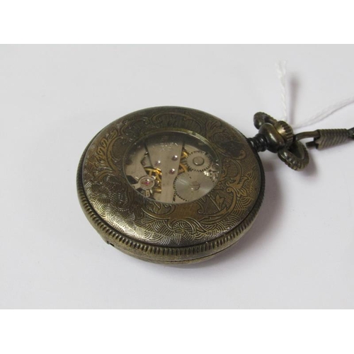 1471 - METAL GREEN STONE POCKET WATCH