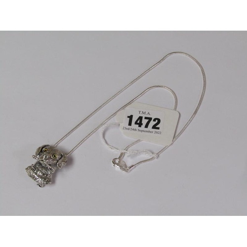 1472 - SILVER DOGS HEAD PENDANT AND NECKLACE